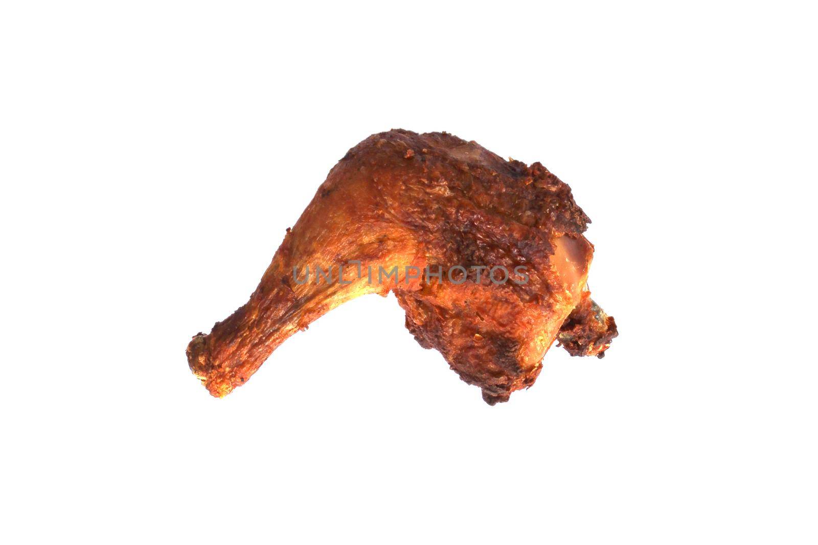 Grilled chicken thighs isolated on white background. It is a popular food for the general public.