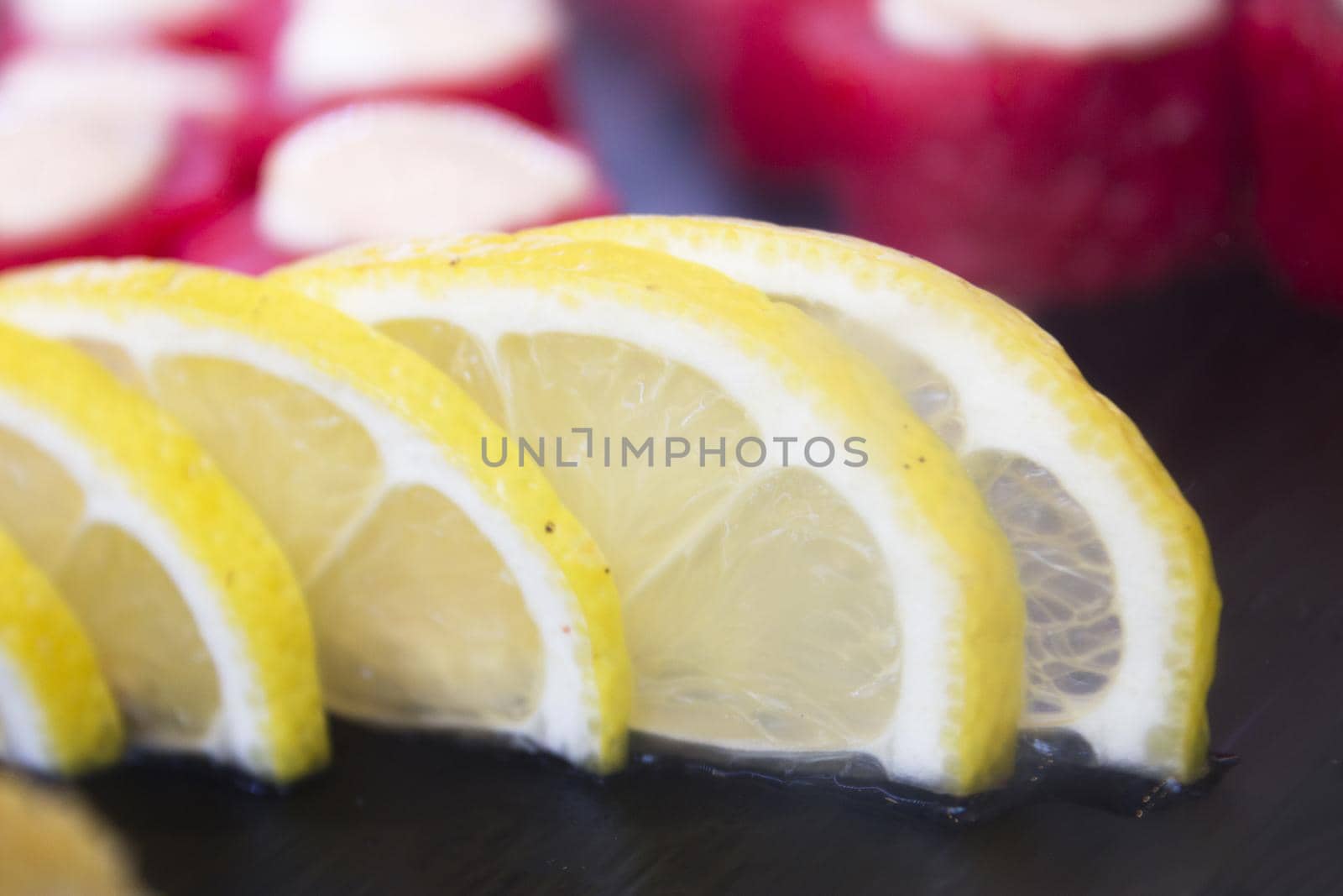 Fresh lemon cut into halves. No people