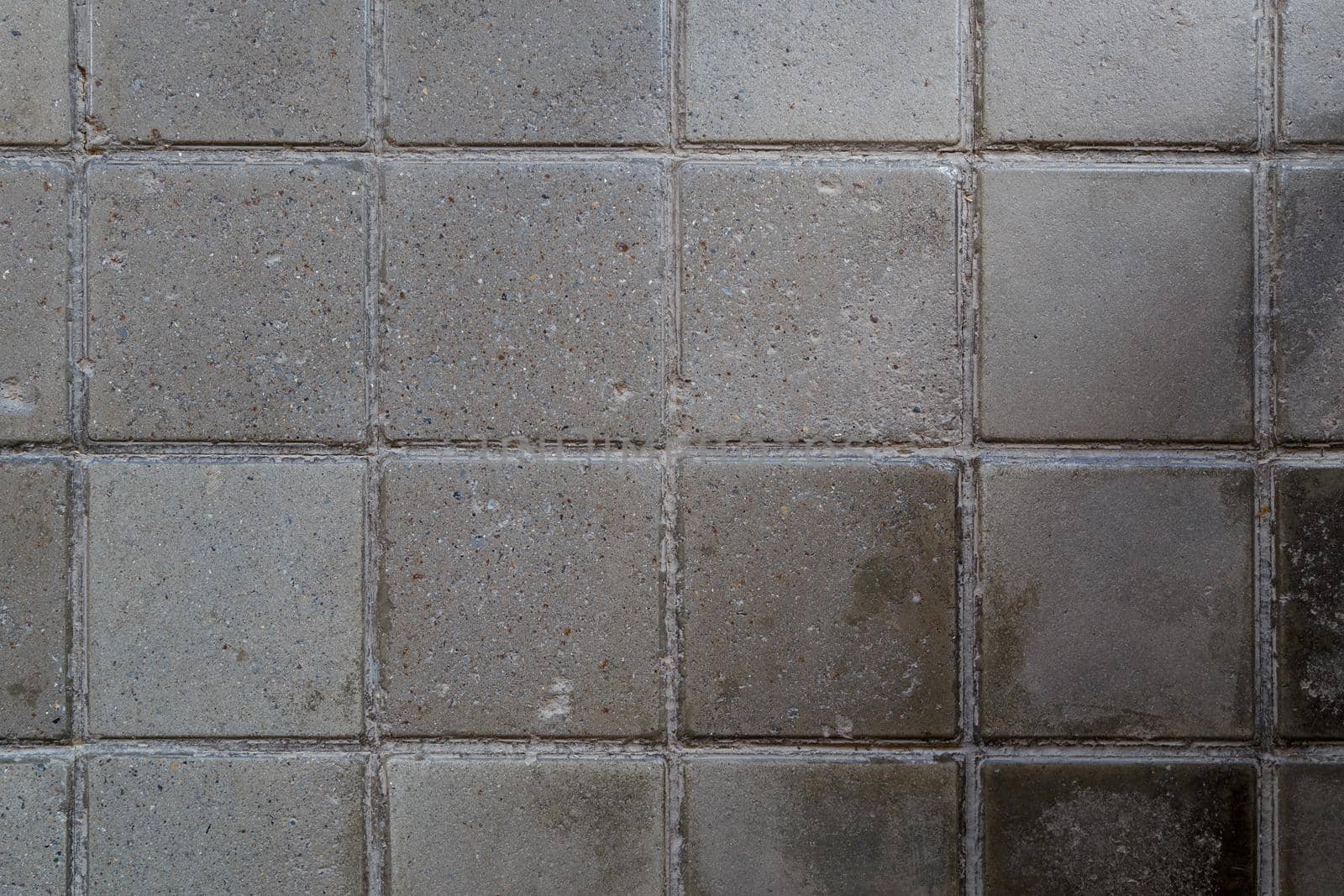 old soviet gray concrete tiled floor texture and full frame background.