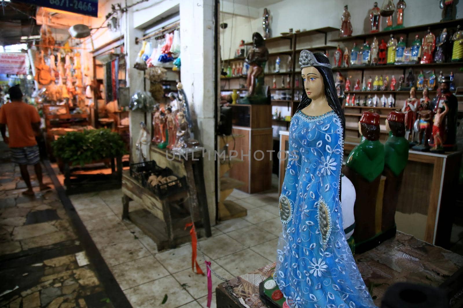 salvador, bahia, brazil - june 28, 2021: sculpture of the oririxa Iemanja, Candomble entity, is seen for sale at the fair Sao Joaquim in the city of Salvador.


