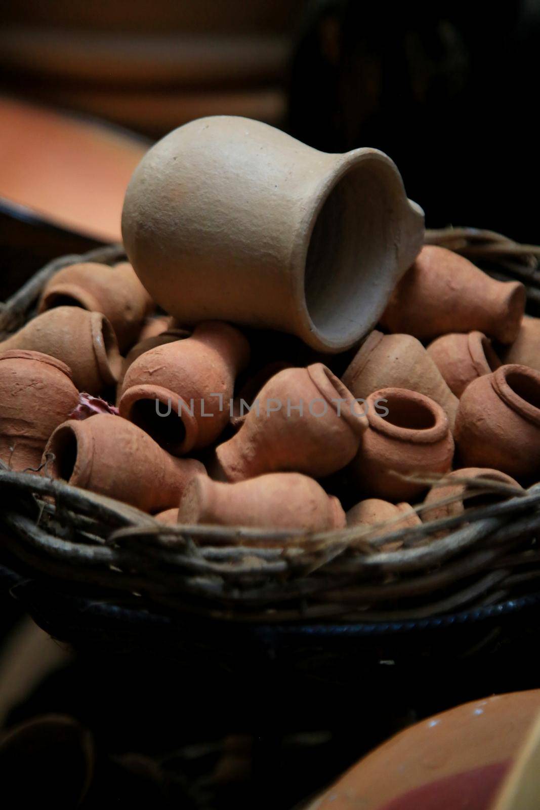 salvador, bahia, brazil - june 28, 2021: pieces made of clay in pottery are seen for sale at the Sao Joaquim fair in the city of Salvador.
