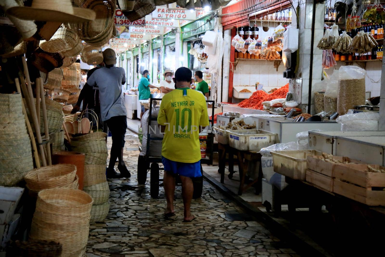 salvador, bahia, brazil - june 28, 2021: People are seen shopping at Sao Joaquim fair in Salvador city.
