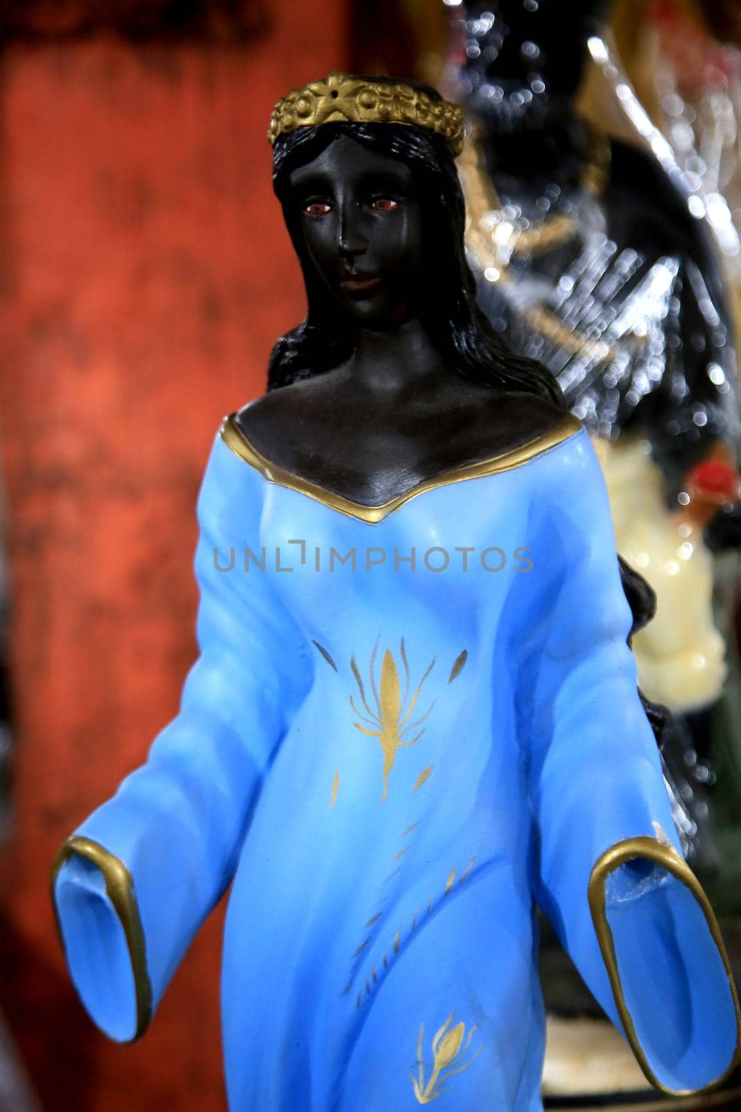 salvador, bahia, brazil - june 28, 2021: sculpture of the oririxa Iemanja, Candomble entity, is seen for sale at the fair Sao Joaquim in the city of Salvador.


