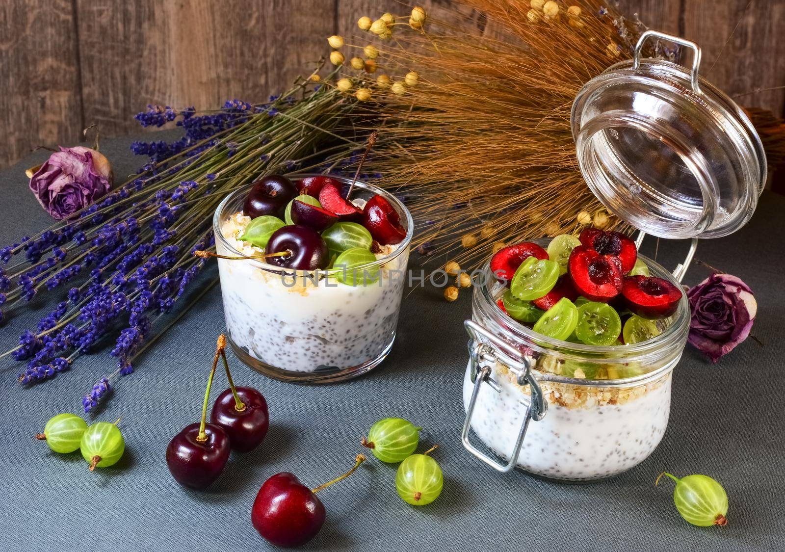 Yogurt with seeds a chia and berries by Estival