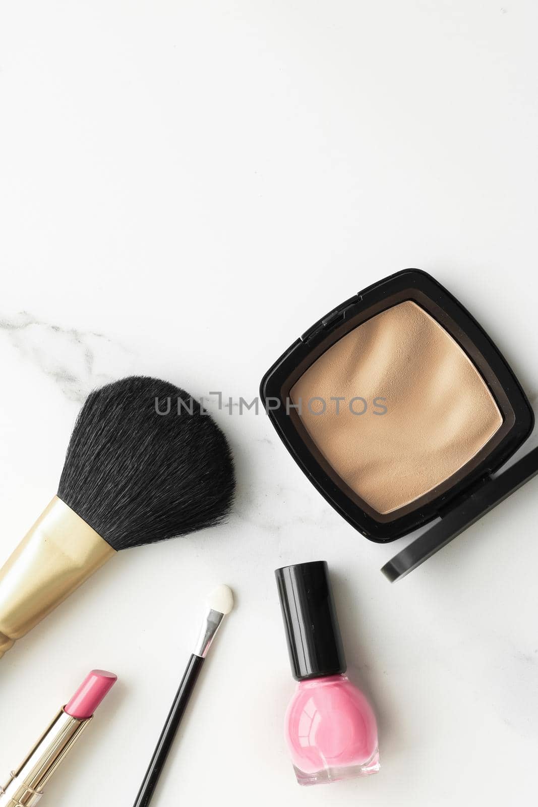 Make-up and cosmetics products on marble, flatlay background - modern feminine lifestyle, beauty blog and fashion inspiration concept