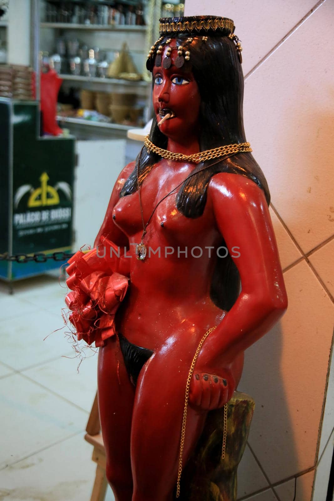 salvador, bahia, brazil - june 28, 2021: image of Pomba Gira, belonging to the Candomble religion, for sale at the fair of Sao Joaquim in the city of Salvador.