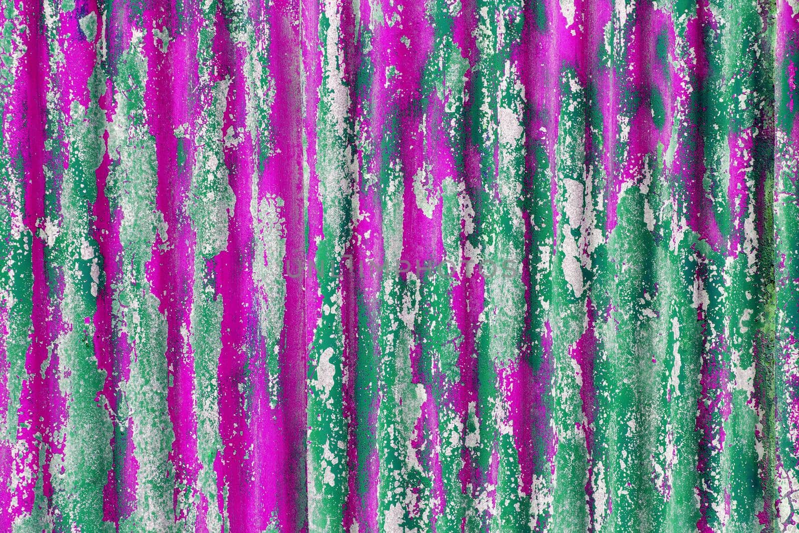 colorful motley green and pink peeled off paint layers on corrugated zinc coated steel sheet texture by z1b