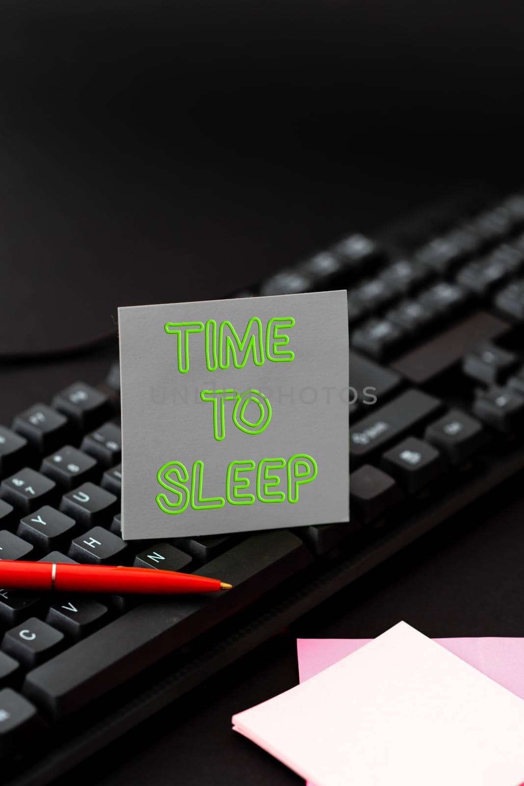 Text showing inspiration Time To Sleep, Conceptual photo a natural period of slumber or to be in state of inactivity Converting Written Notes To Digital Data, Typing Important Coding Files