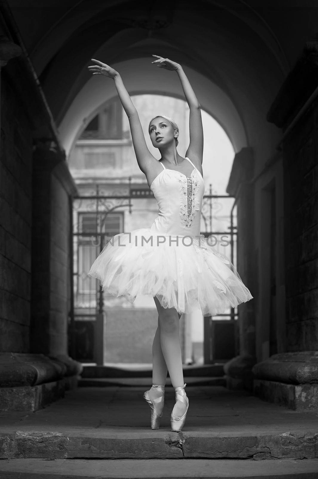 Dreaming big. Monochrome soft focus shot of a graceful ballerina posing looking away dreamily