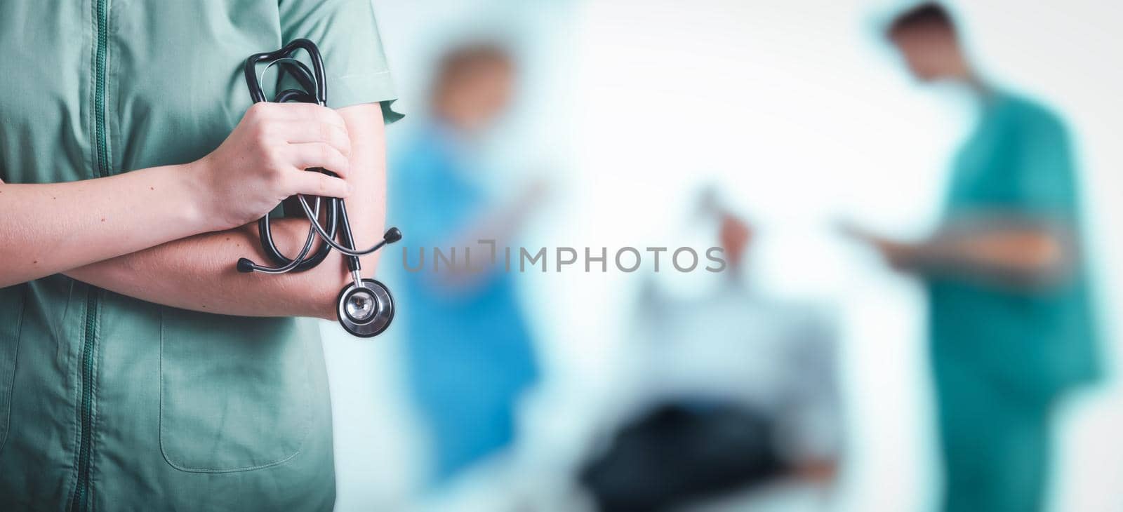 Medical Patient Healthcare and Doctor Occupation Concept, Medicine Physician Doctor With Stethoscope in Hospital Clinic Health Care. Cardiologist Specialist Doctors on Examining Patients Background. by MahaHeang245789