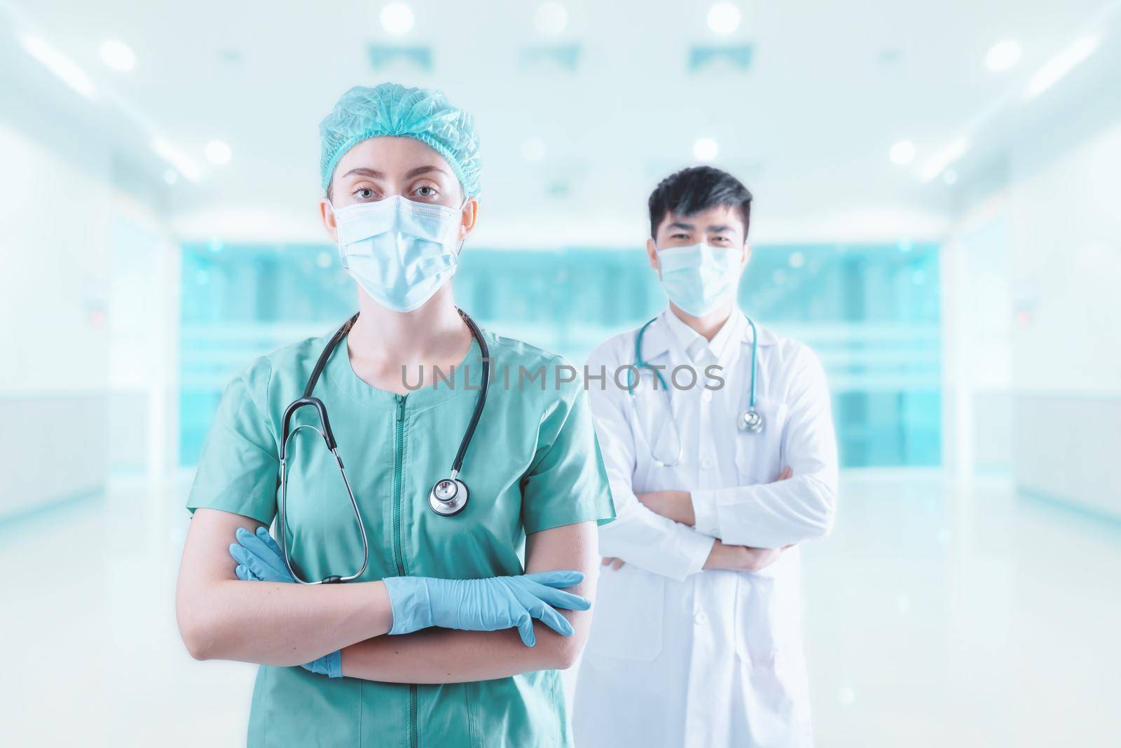 Medical Patient Healthcare and Doctor Occupation Concept, Medicine Physician Doctor Team in Hospital Clinic Health Care. Cardiologist Specialist Doctors Teamwork on Examining Patients Background.