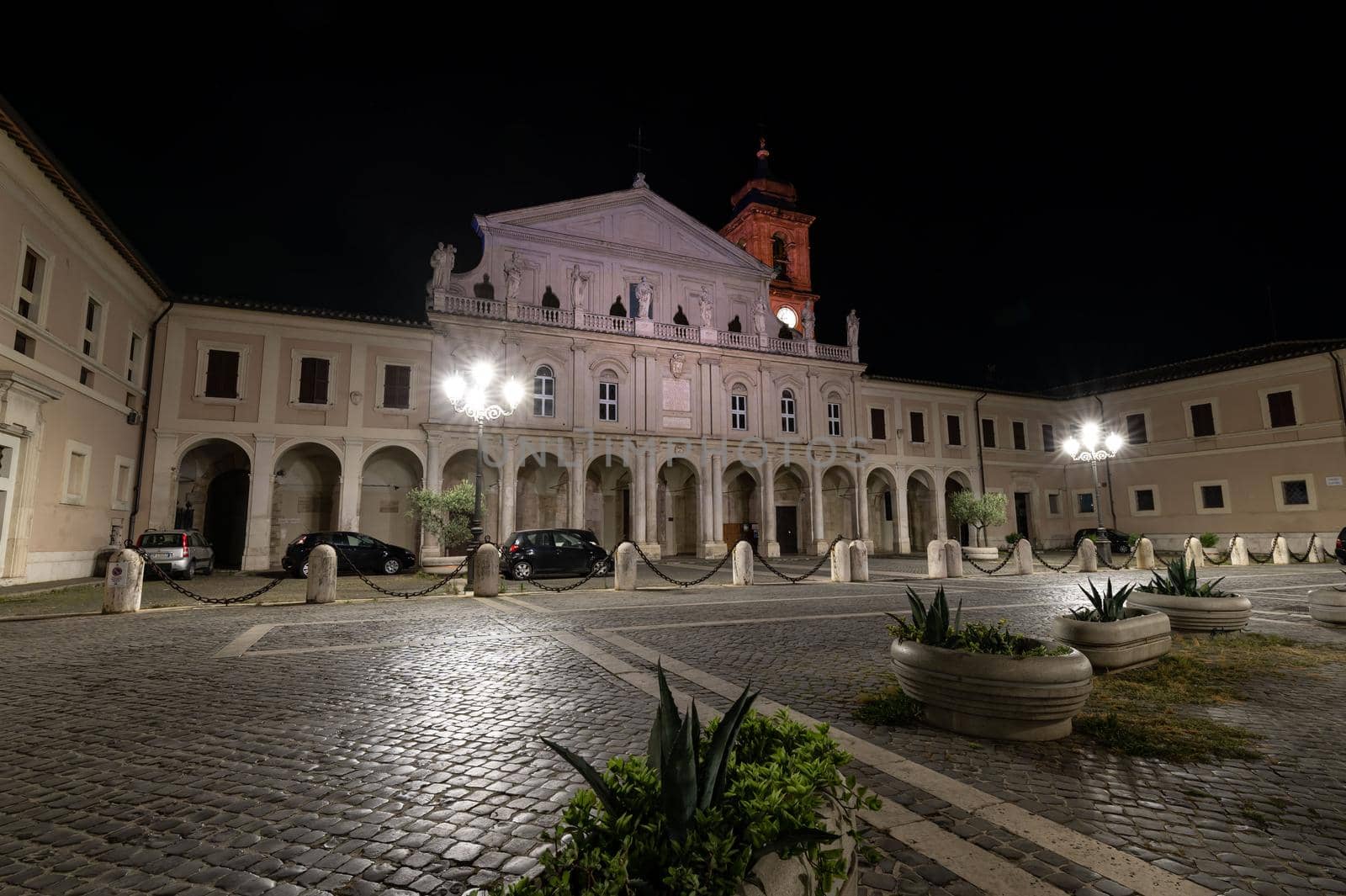 terni,italy june 30 2021:cathedral of terni seen at night illuminated by street lamps