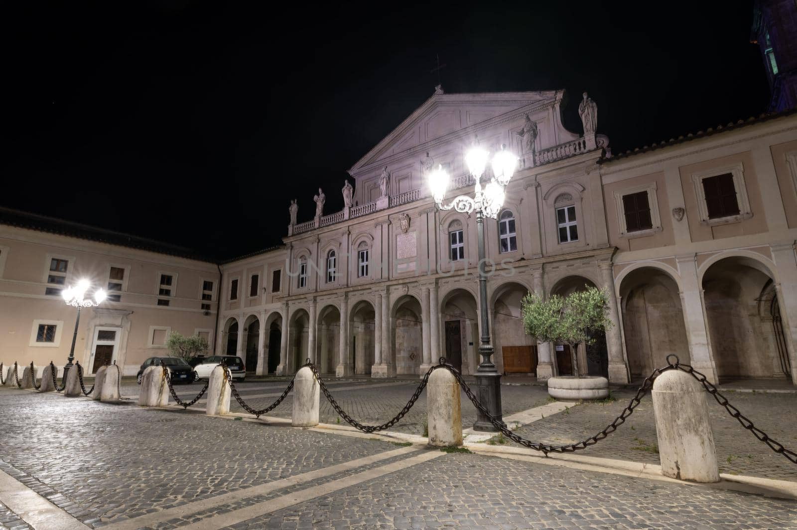 terni,italy june 30 2021:cathedral of terni seen at night illuminated by street lamps