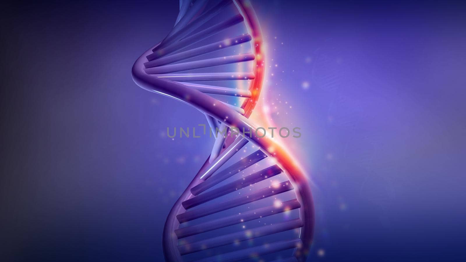 Computer model of DNA strand in violet blue colors. 3D render.