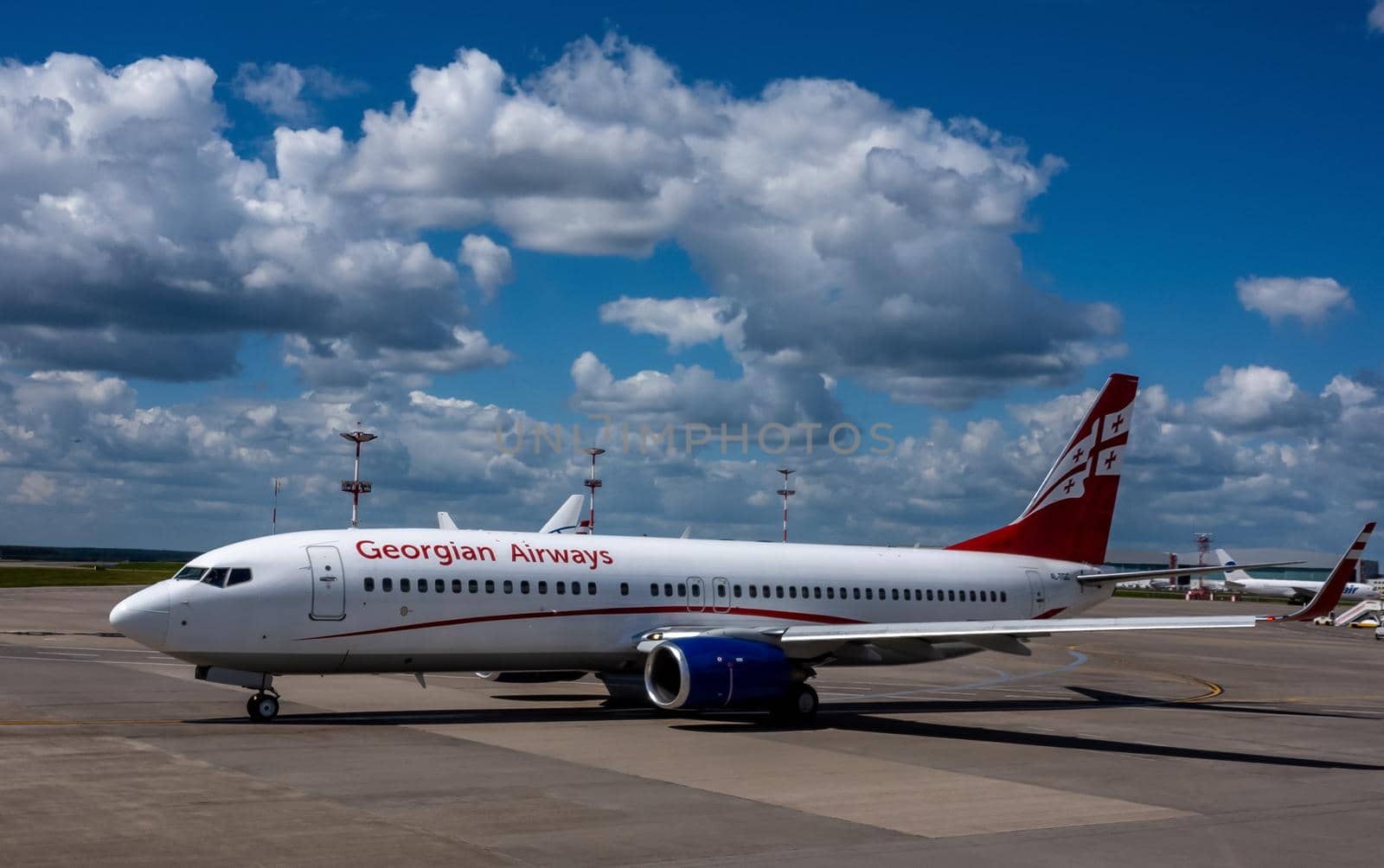 July 2, 2019, Moscow, Russia. Airplane Boeing 737-800 Airzena Georgian Airways at Vnukovo airport in Moscow.