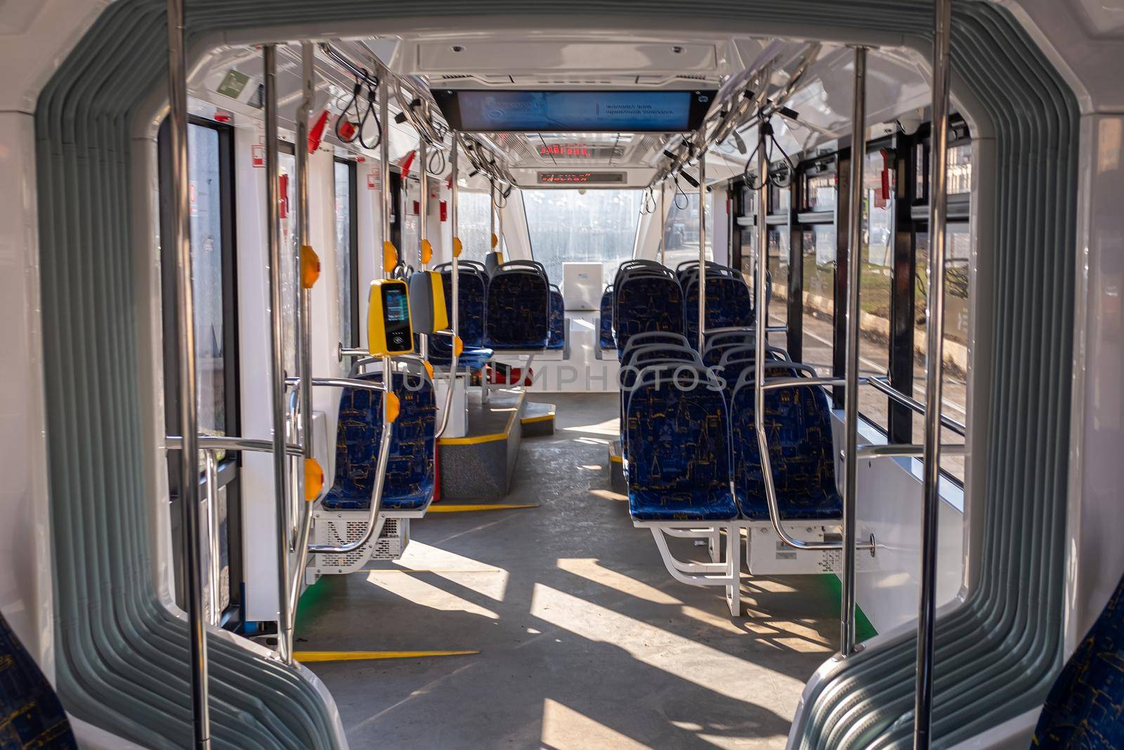 February 22, 2020, Moscow, Russia. Empty tram cabin