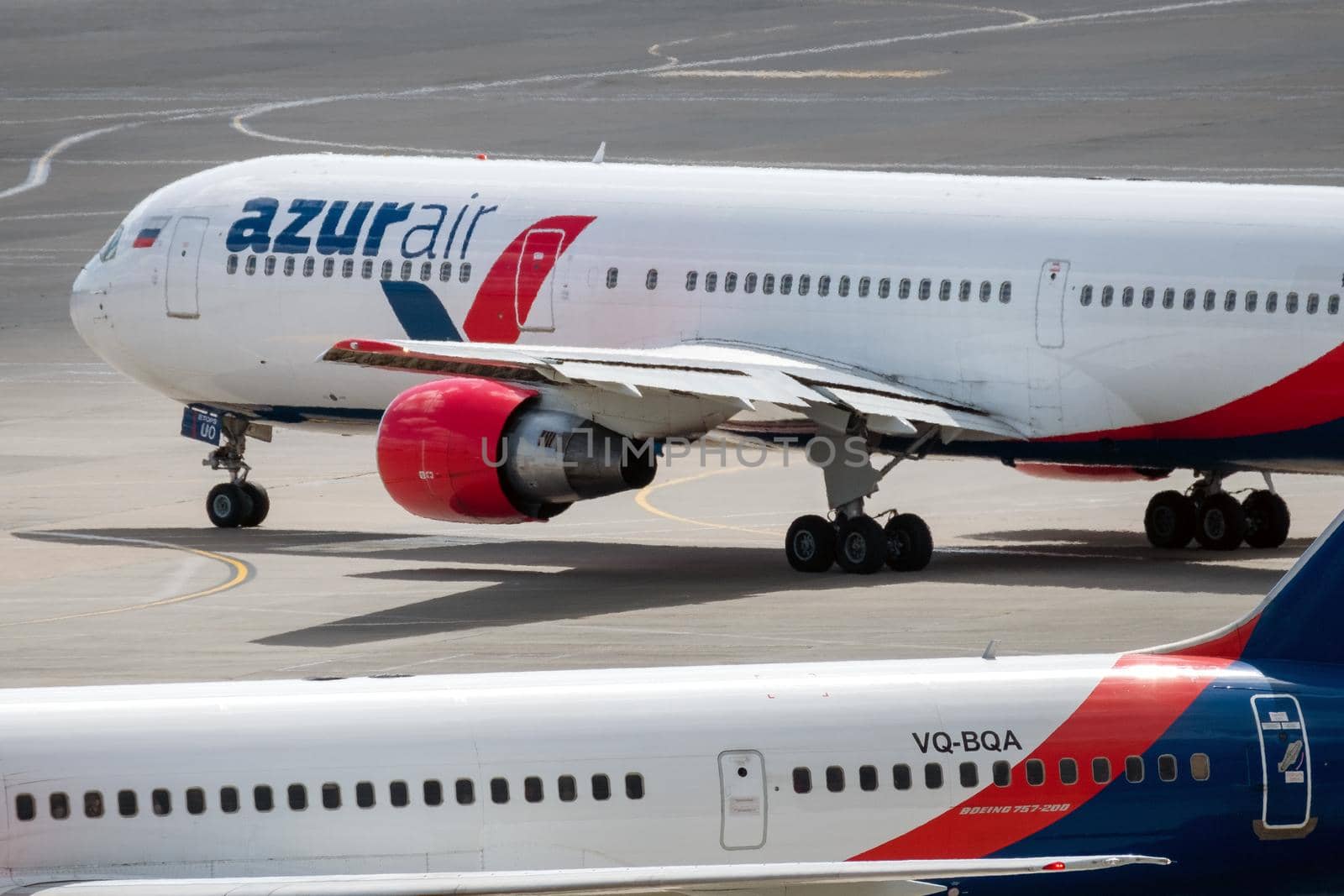 July 2, 2019, Moscow, Russia. Airplane Boeing 767-300 Azur Air airline at Vnukovo airport in Moscow.