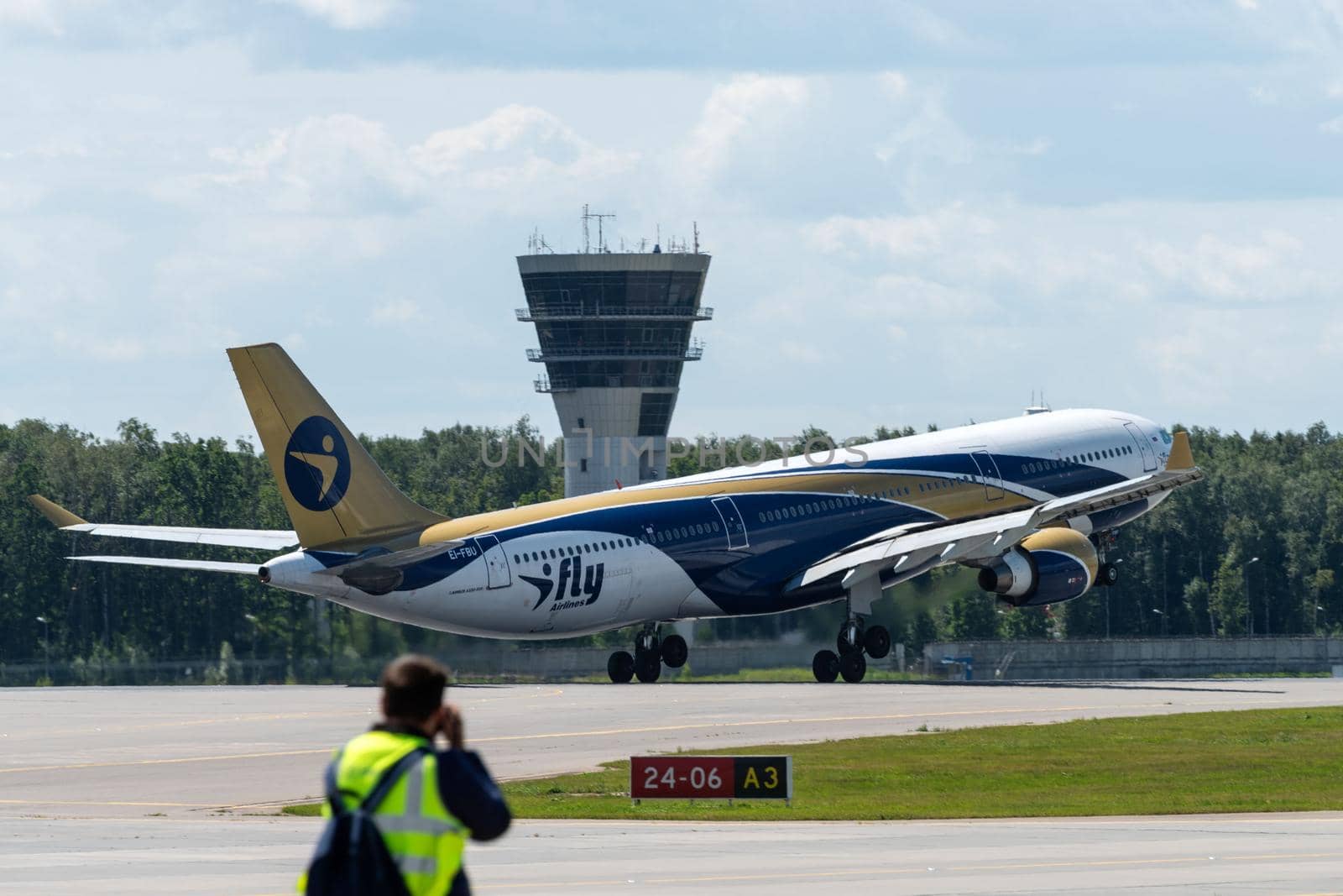 July 2, 2019, Moscow, Russia. Airplane Airbus A330-300 I Fly Airlines at Vnukovo airport in Moscow.