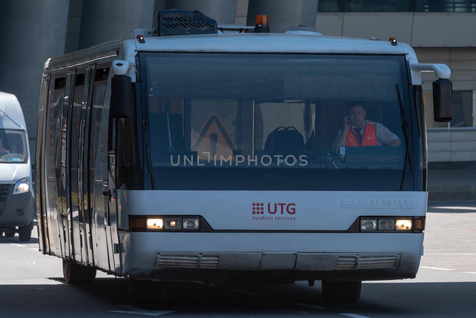 July 2, 2019 Moscow, Russia. Passenger bus at Vnukovo airport