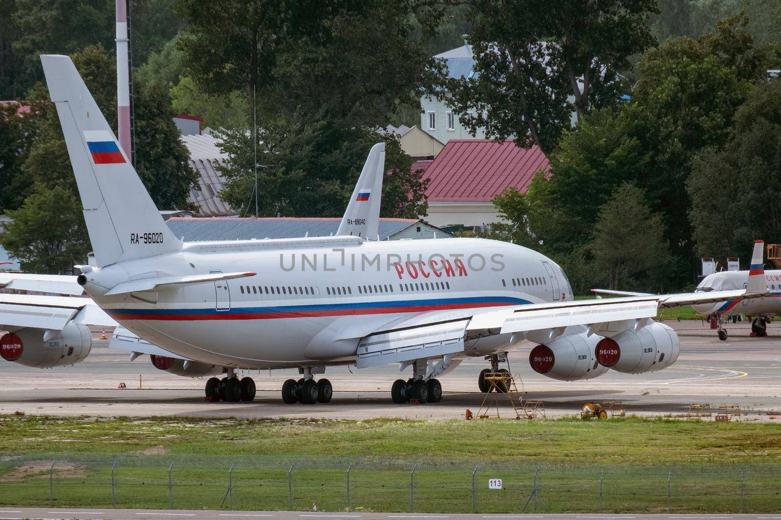 July 2, 2019, Moscow, Russia. Airplane Ilyushin Il-96 Rossiya - Special Flight Detachment at Vnukovo airport in Moscow.