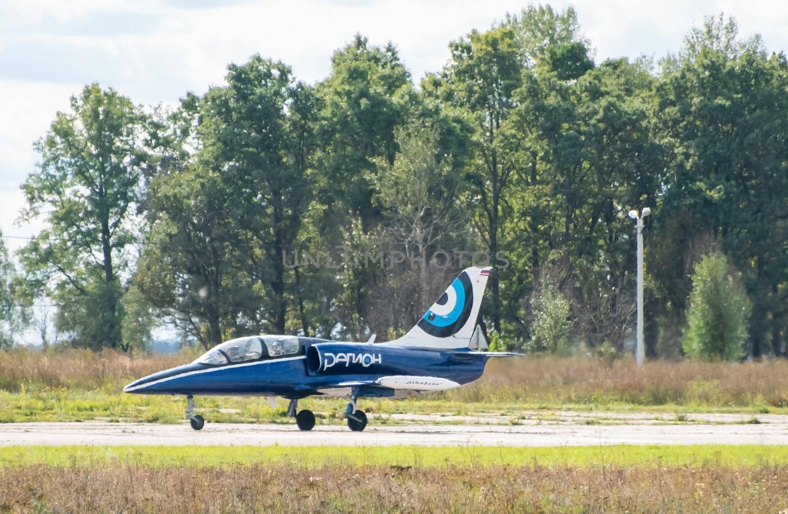 September 12, 2020, Kaluga region, Russia. The Aero L-39 Albatros training aircraft performs a training flight at the Oreshkovo airfield.