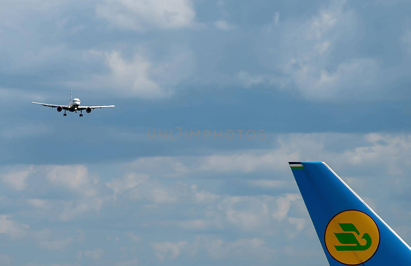 July 2, 2019, Moscow, Russia. Airplane Uzbekistan Airways at Vnukovo airport in Moscow.