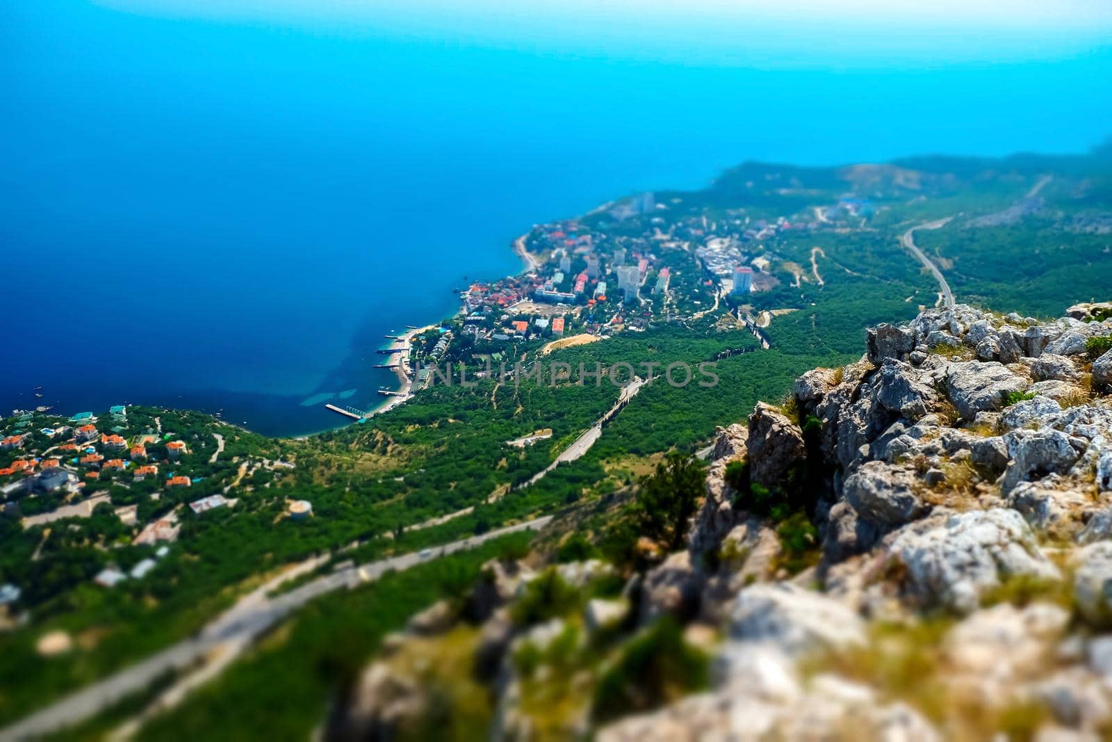 View of the South Coast Highway from the height of the Yalta Yaila in Crimea.
