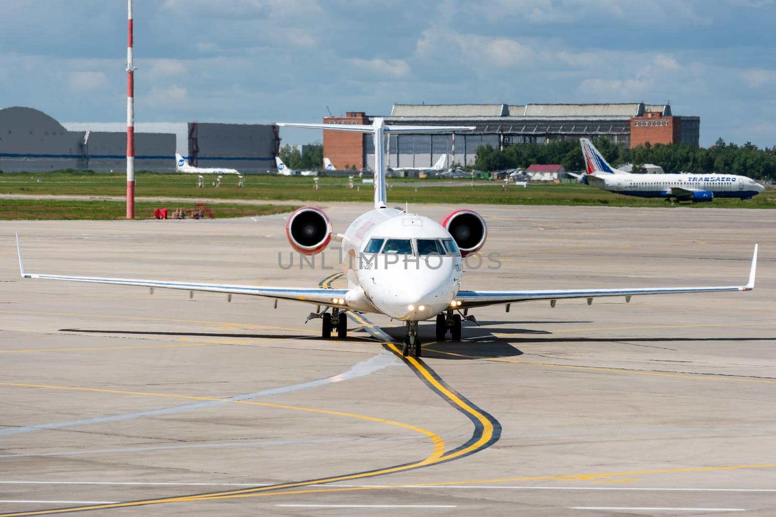 July 2, 2019, Moscow, Russia. Airplane Bombardier CRJ-200 Rusline at Vnukovo airport in Moscow.