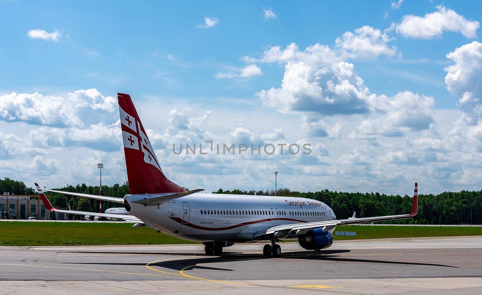 July 2, 2019, Moscow, Russia. Airplane Boeing 737-800 Airzena Georgian Airways at Vnukovo airport in Moscow.