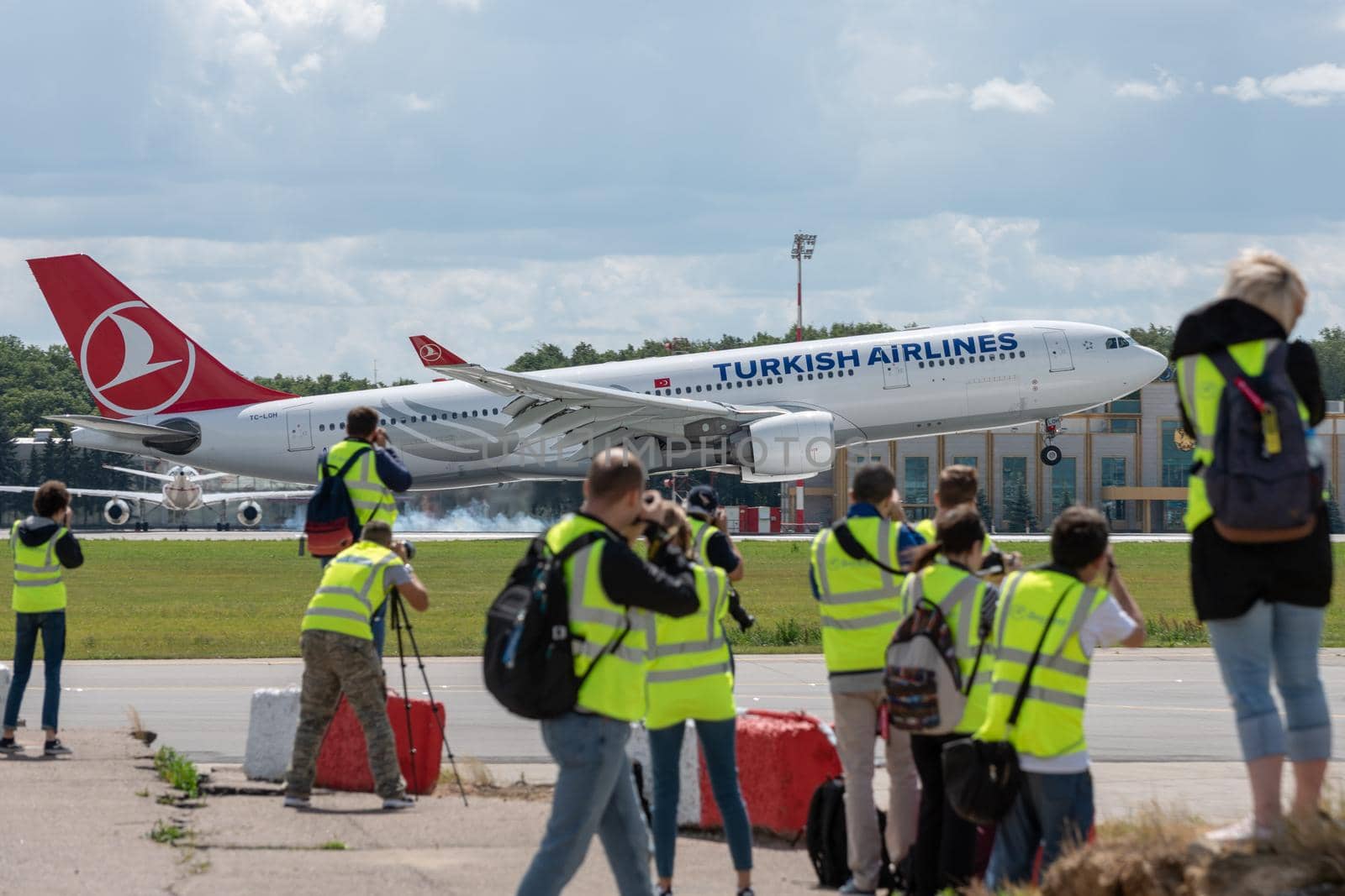 July 2, 2019, Moscow, Russia. Airplane Airbus A330-200 Turkish Airlines at Vnukovo airport in Moscow.