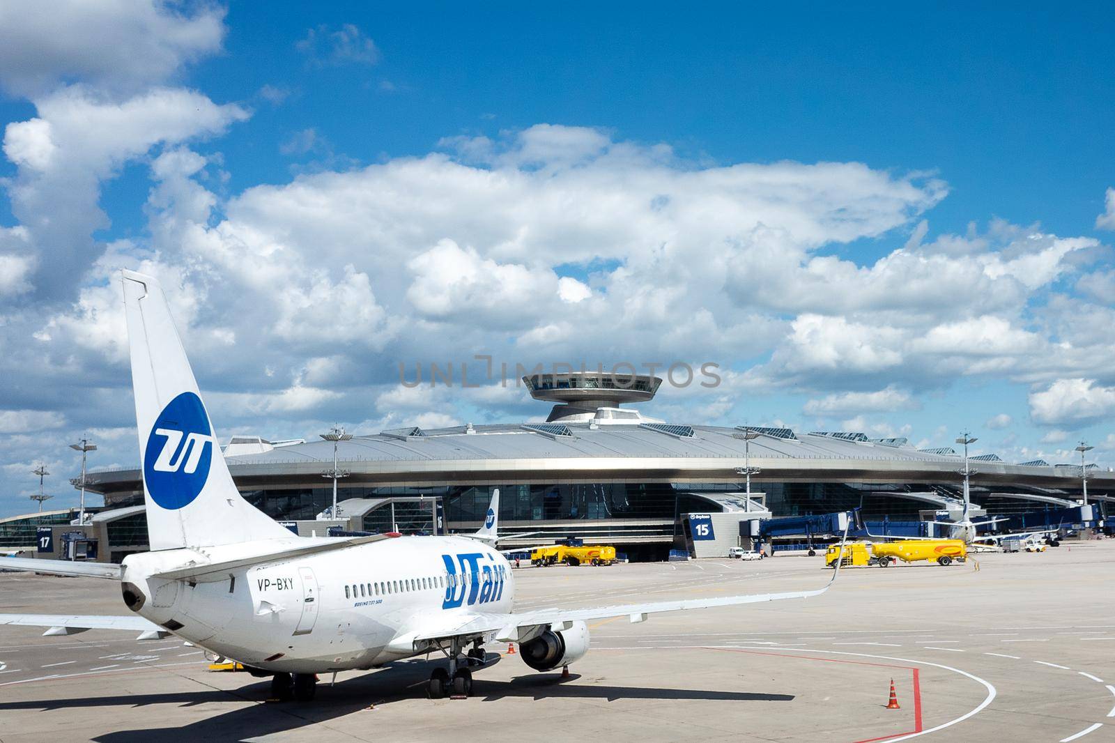 July 2, 2019, Moscow, Russia. The plane Boeing 737 of the airline Utair on the airfield of Vnukovo airport.