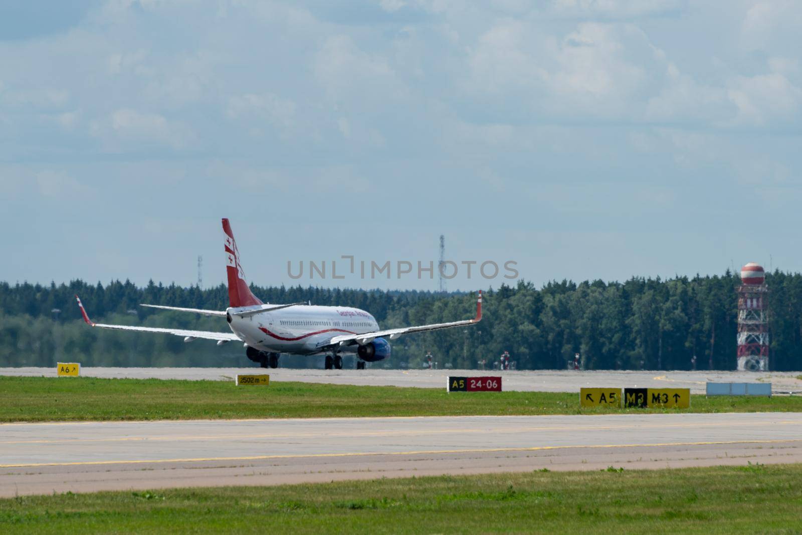 July 2, 2019, Moscow, Russia. Airplane Boeing 737-800 Airzena Georgian Airways at Vnukovo airport in Moscow.
