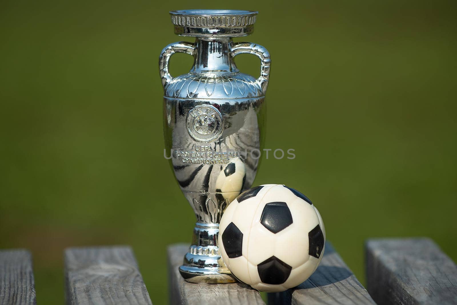 April 22, 2021 Moscow, Russia. Trophy of the European Football Championship.