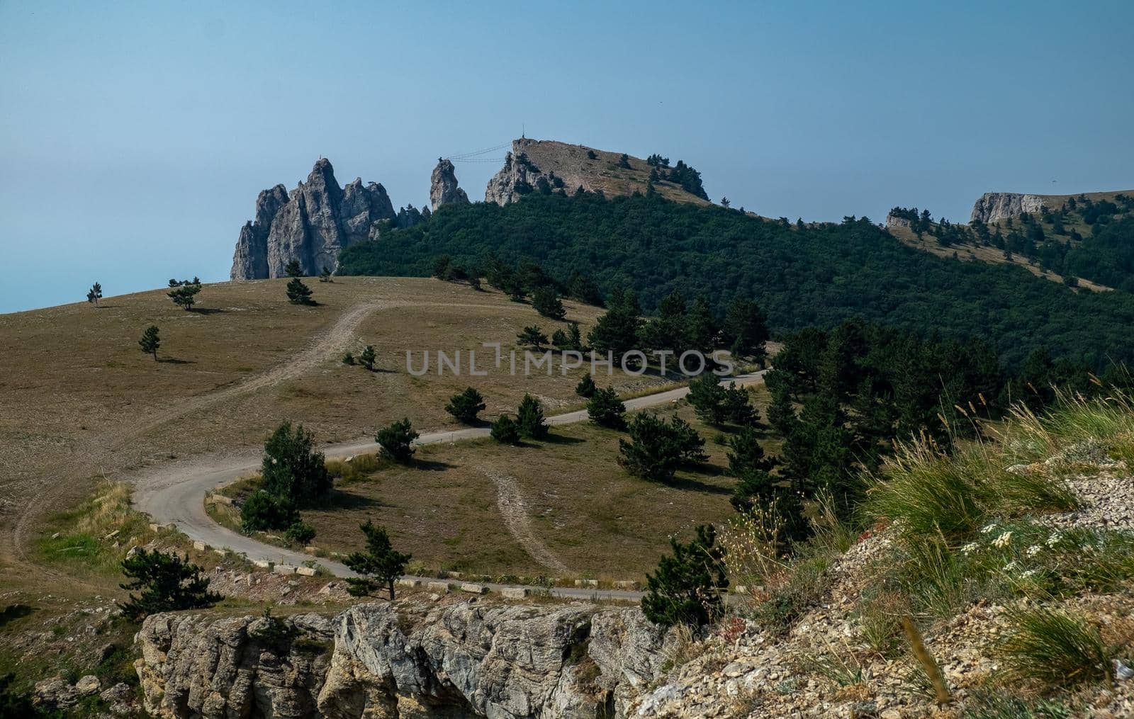 View of the road to the foot of the Ai-Petri mountain in Crimea.