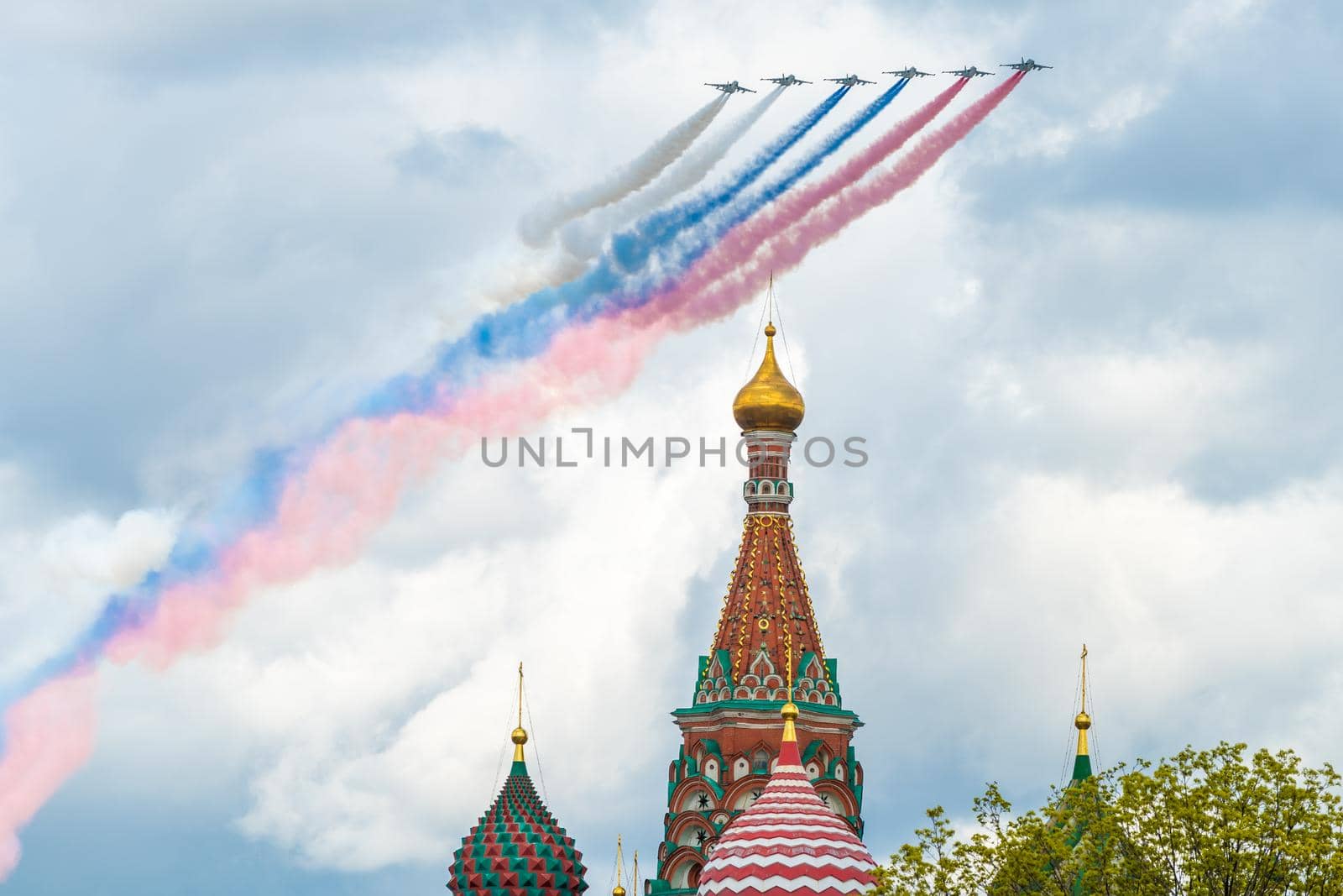 May 7, 2021, Moscow, Russia. Russian Su-25 attack aircraft over Red Square in Moscow.