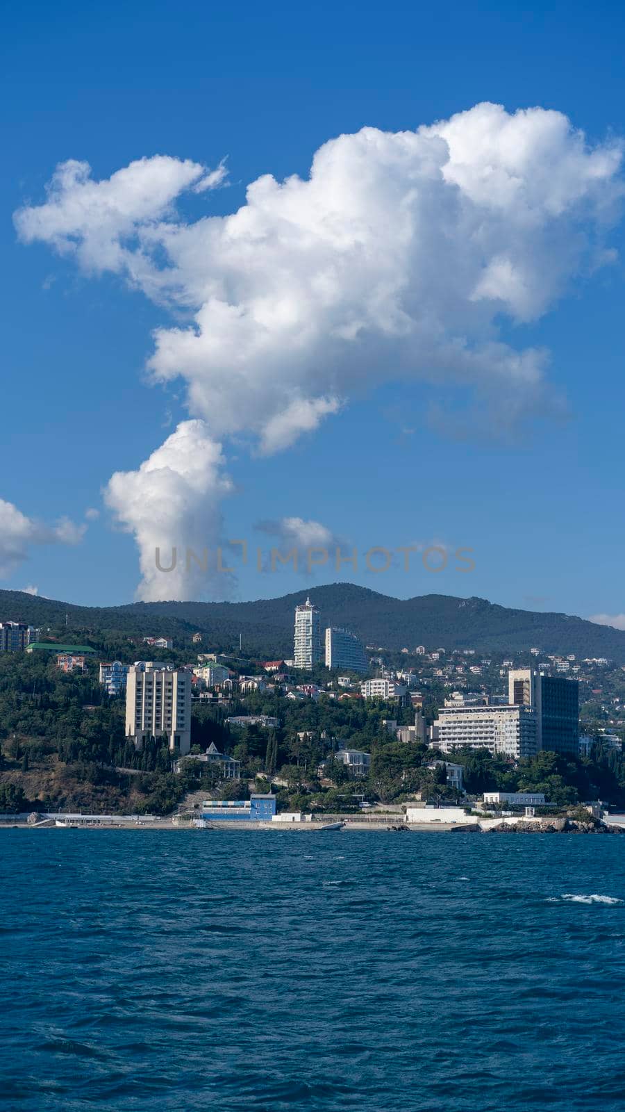 Seascape with a view of the coastline of Yalta, Crimea