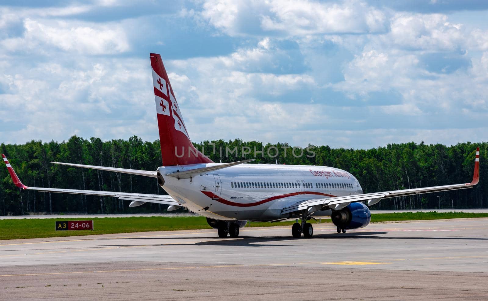 July 2, 2019, Moscow, Russia. Airplane Boeing 737-800 Airzena Georgian Airways at Vnukovo airport in Moscow.