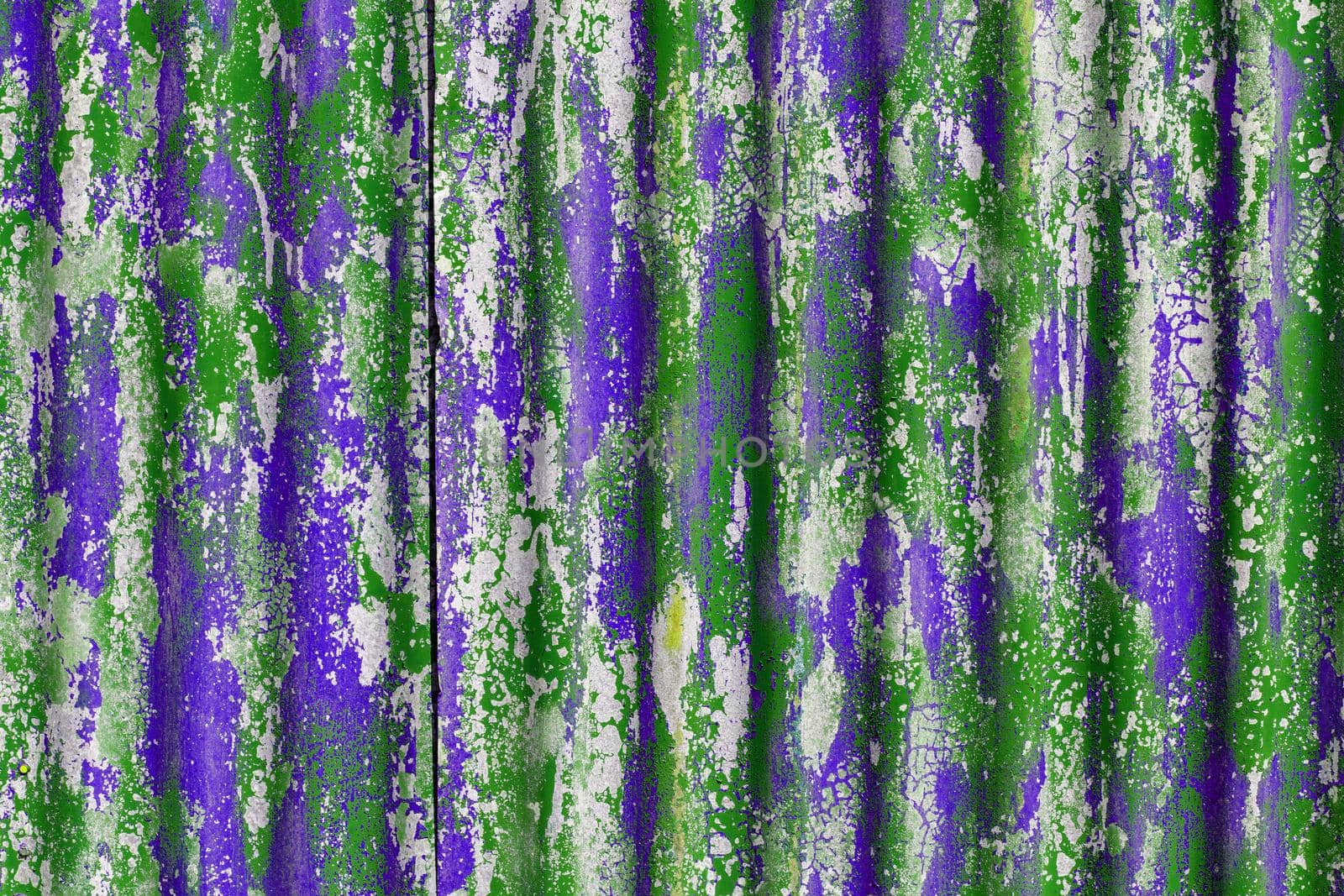 colorful motley green and purple peeled off paint layers on corrugated zinc coated steel sheet texture by z1b