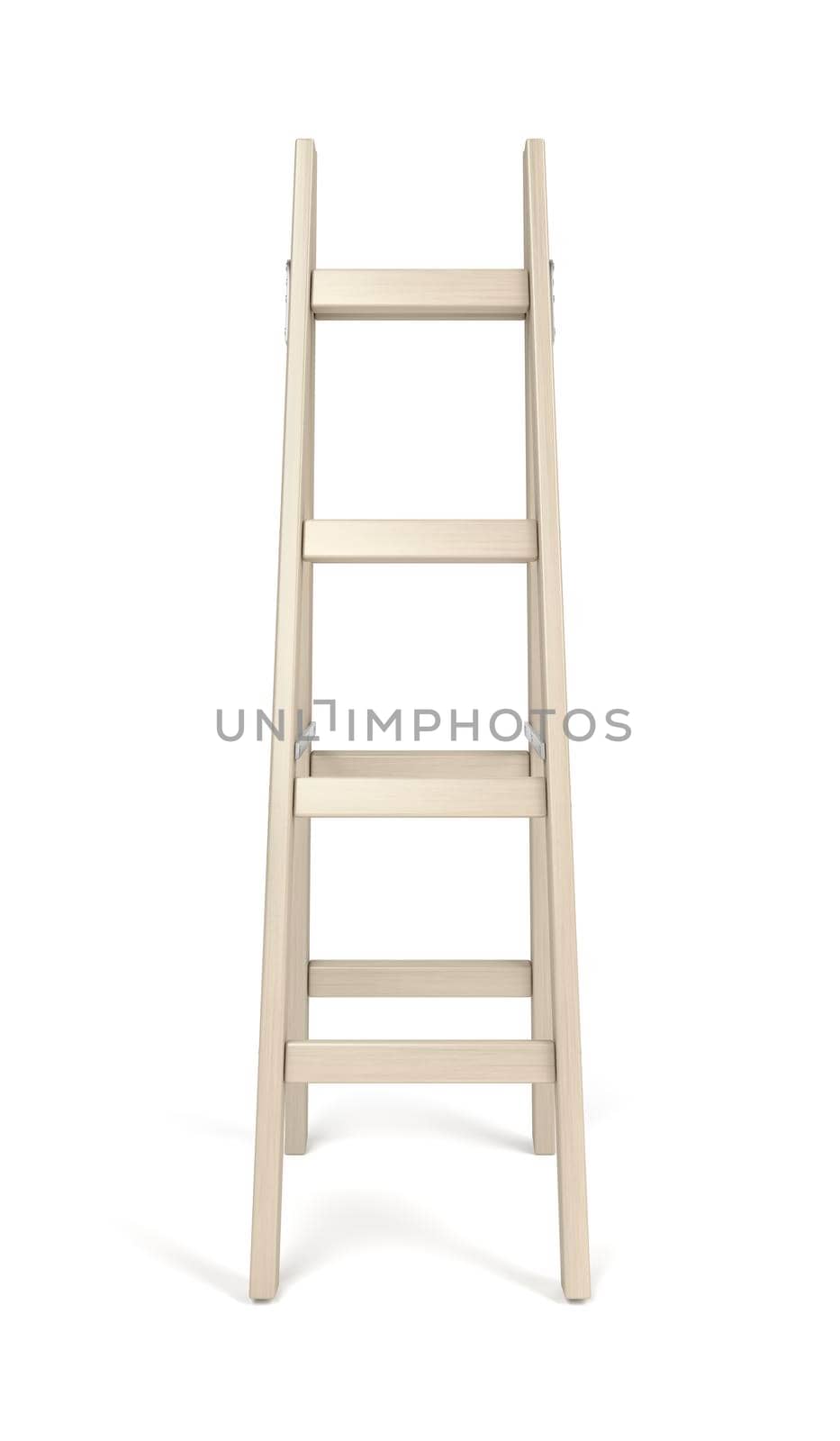 Front view of double wooden ladder, isolated on white background