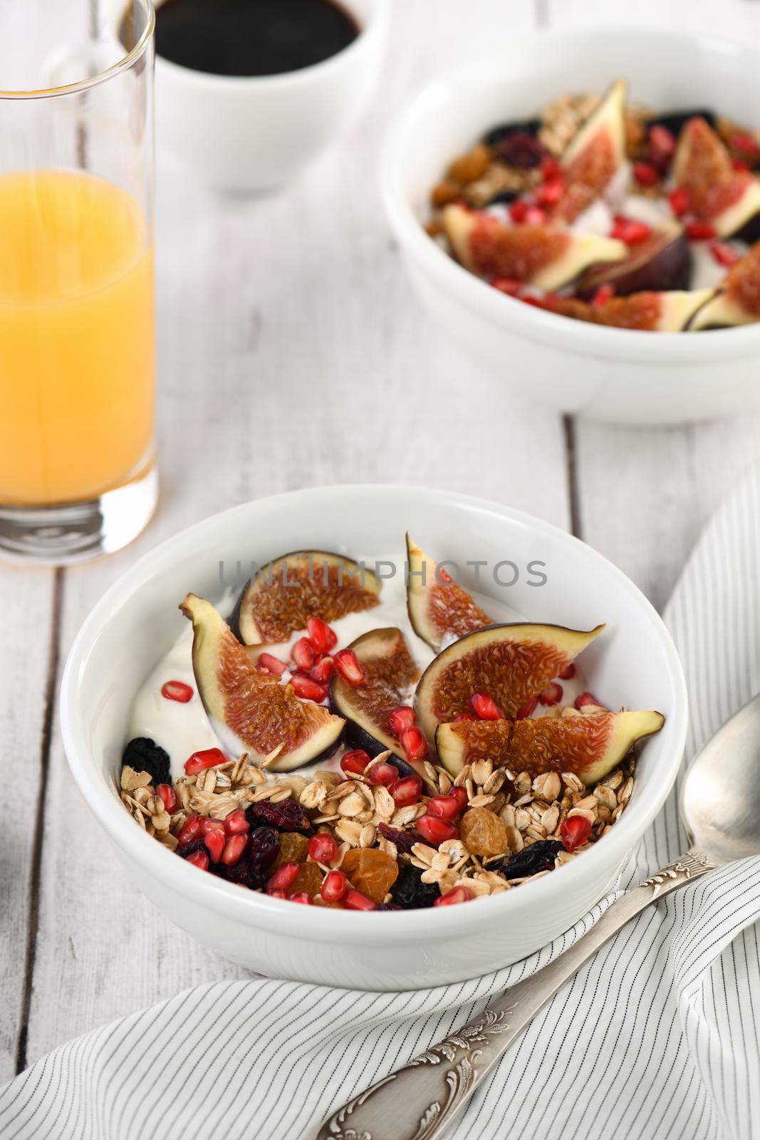 Breakfast. Muesli with oatmeal, figs and dried fruits by Apolonia