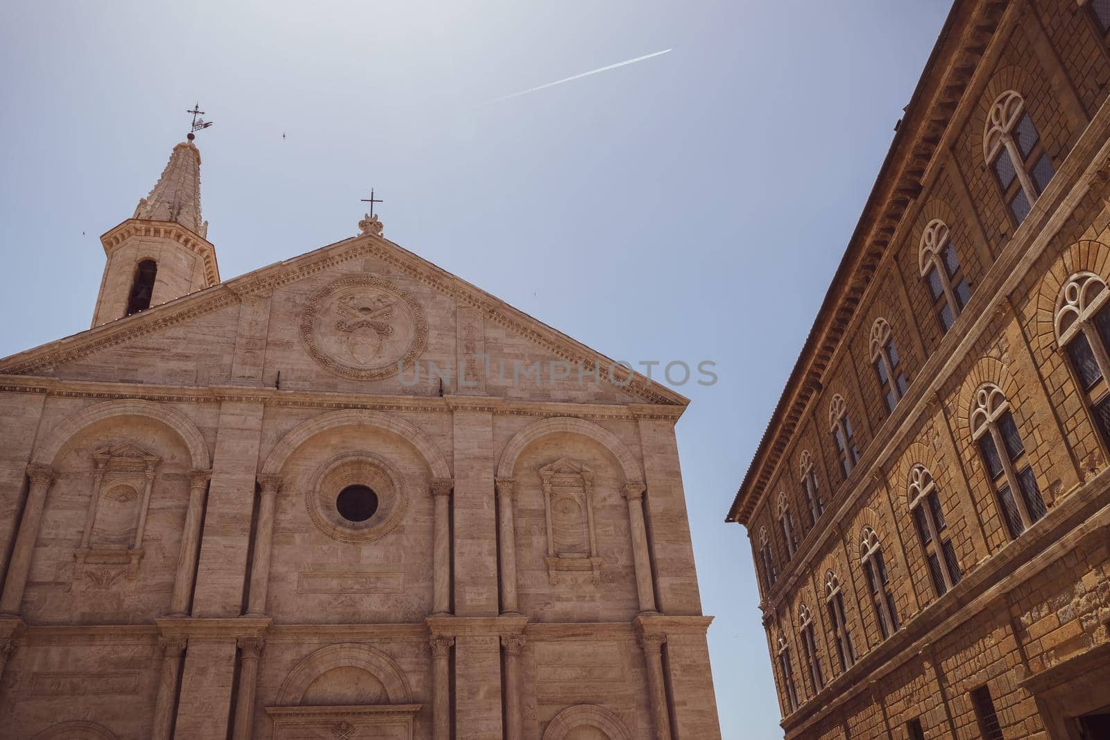 View of the beautiful Duomo in the famous town of Pienza, Tuscany, Italy