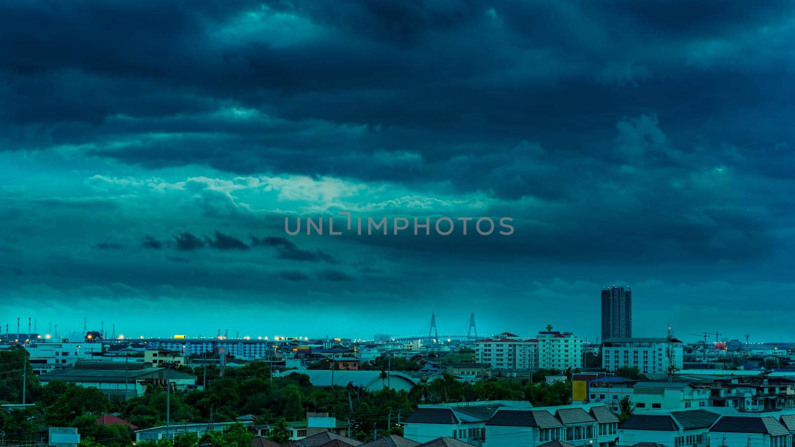 urban and raincloud sky in cityscape