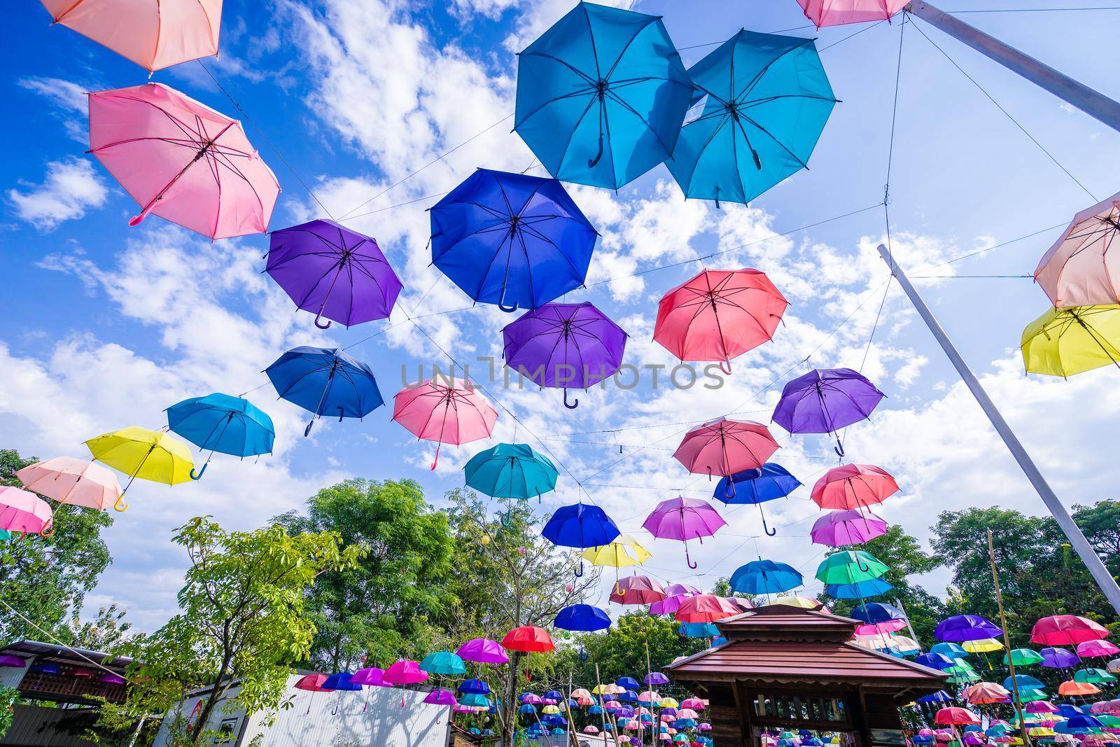 Colorful umbrellas in the sky by domonite