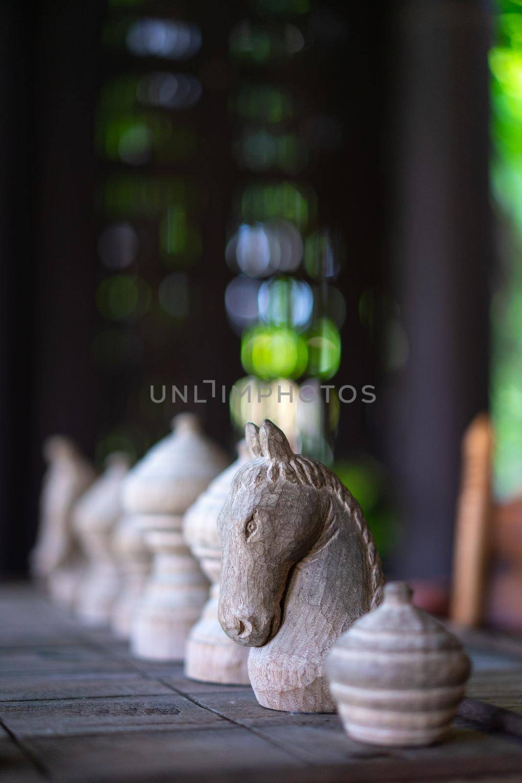 The horse of ancient Thai wooden chess the big board