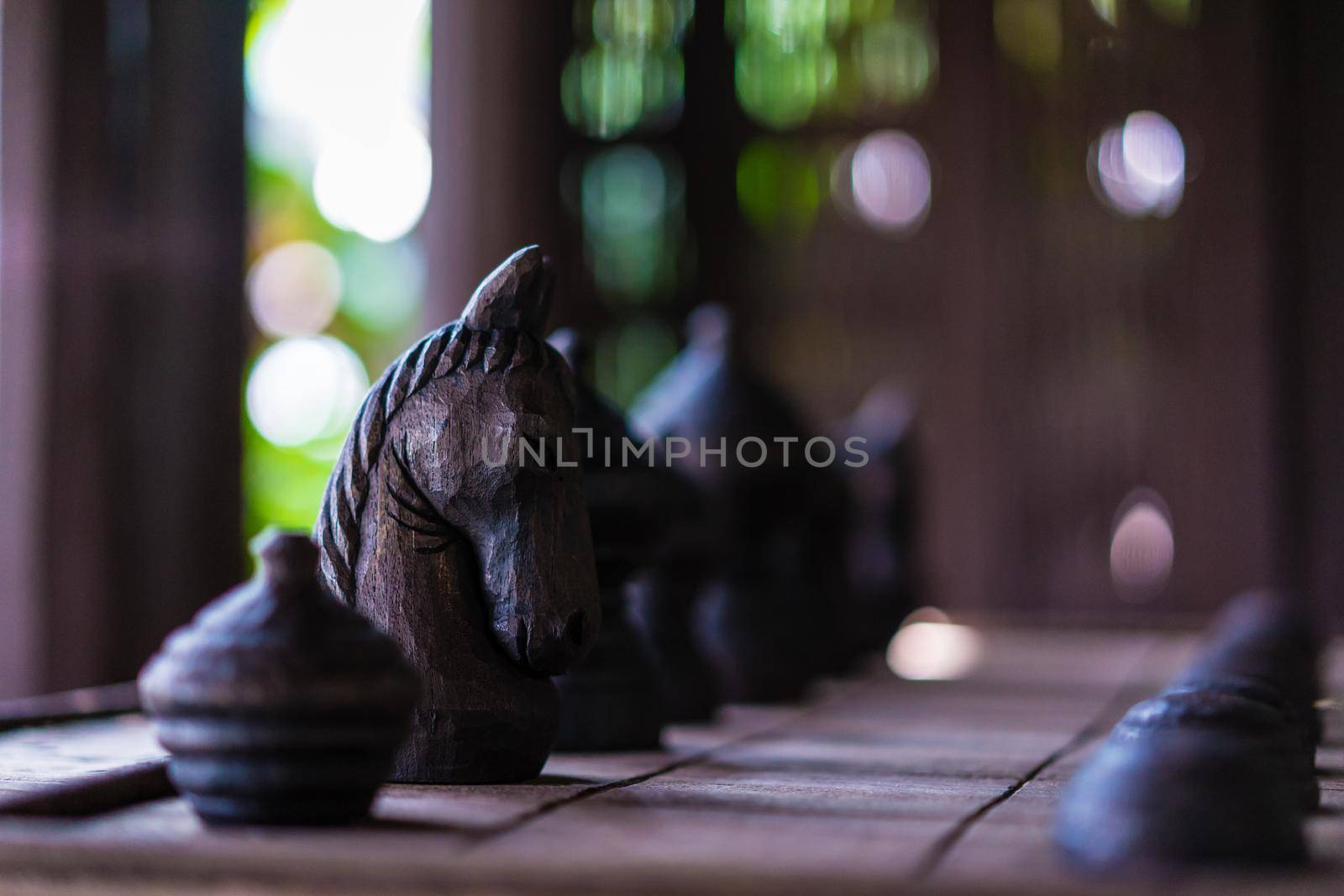 The horse of ancient Thai wooden chess the big board