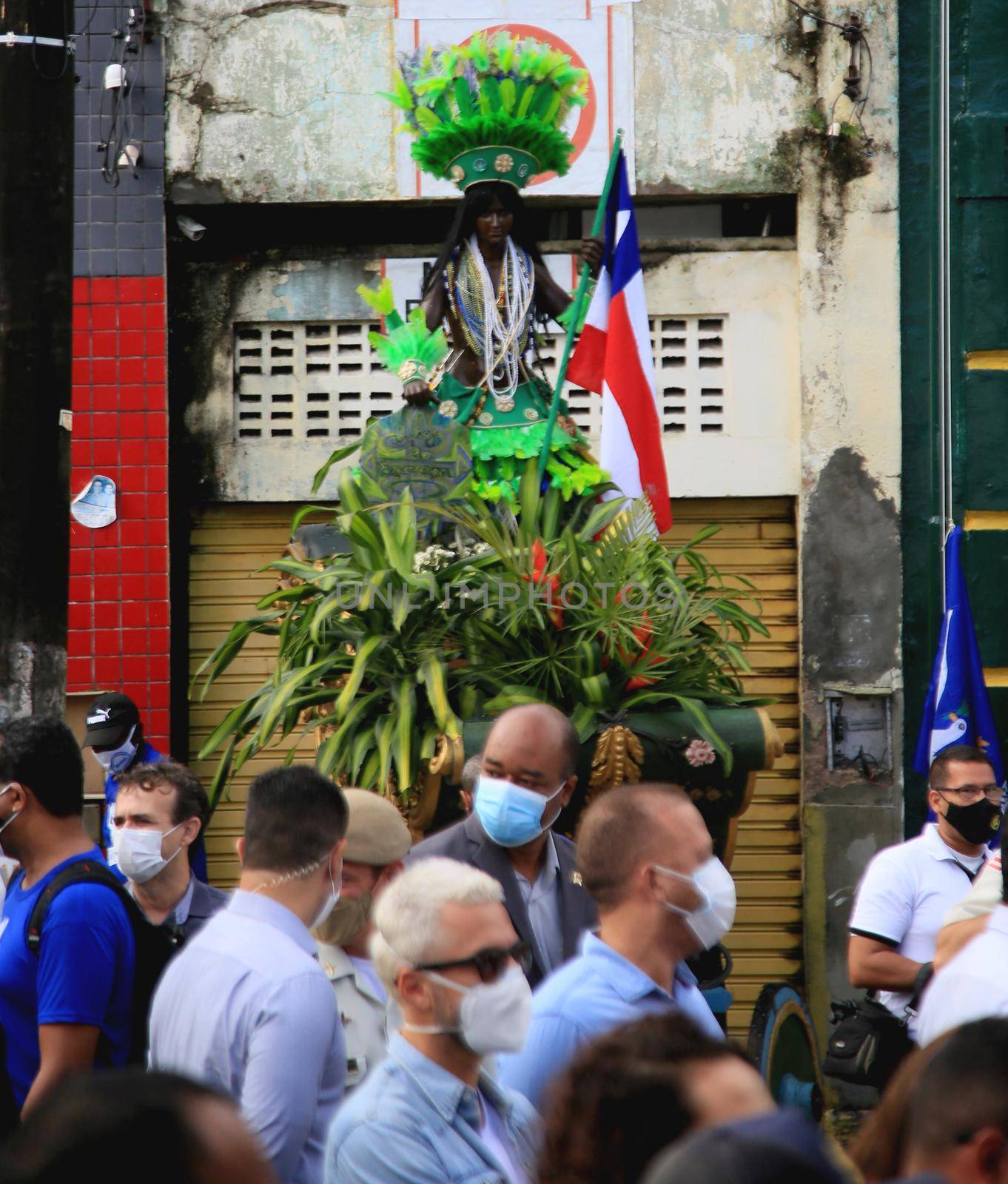 salvador, bahia, brazil - july 2, 2021: population observe the Caboclo and Cabocla, symbols of the struggle for independence of Bahia, seen at Pavilhao 2 de Julho in the city of Salvador.