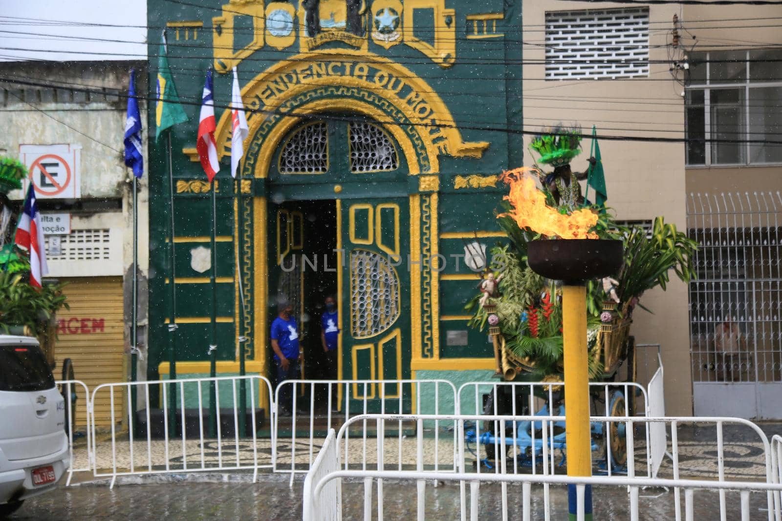 salvador, bahia, brazil - july 2, 2021: Symbolic fire pyre of the independence of Bahia lit during the celebrations at the 2 de Julho Pavilion in the Lapinha neighborhood in the city of Salvador.