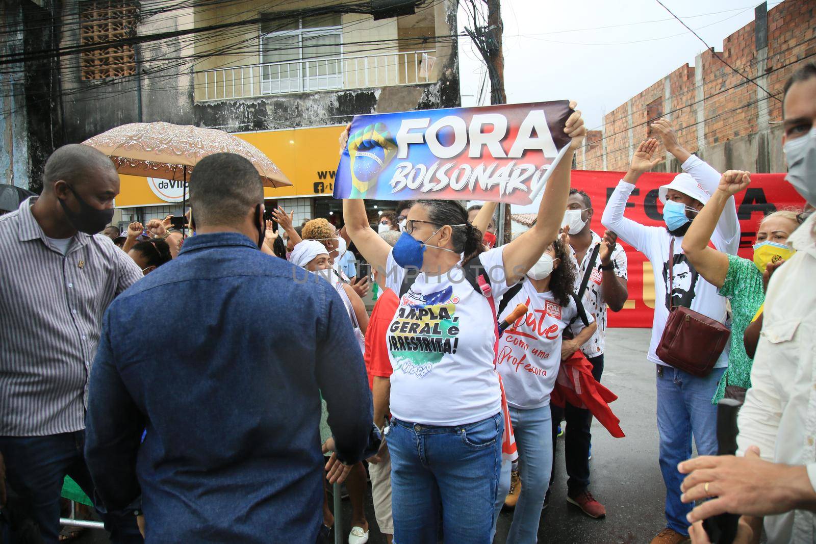 salvador, bahia, brazil - july 2, 2021: Protesters protest against President Jair Bolsonaro's government during Bahia Independence celebrations in the city of Salvador.
