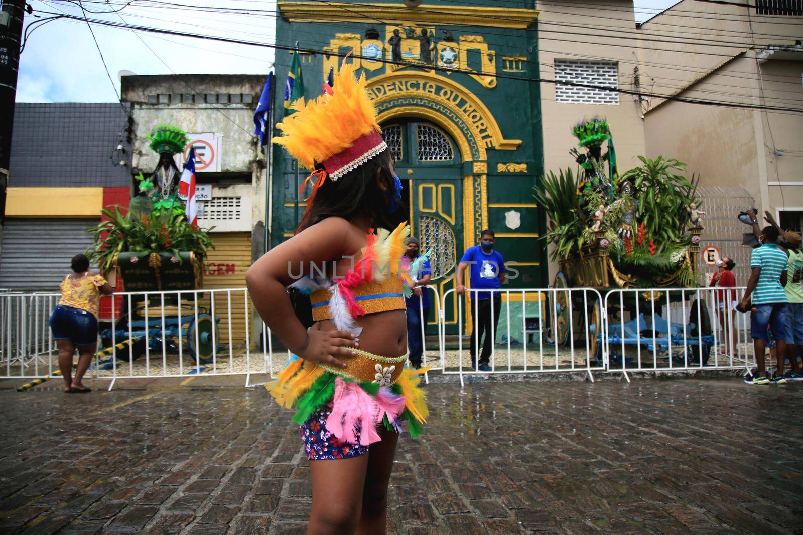 salvador, bahia, brazil - july 2, 2021: population observe the Caboclo and Cabocla, symbols of the struggle for independence of Bahia, seen at Pavilhao 2 de Julho in the city of Salvador.