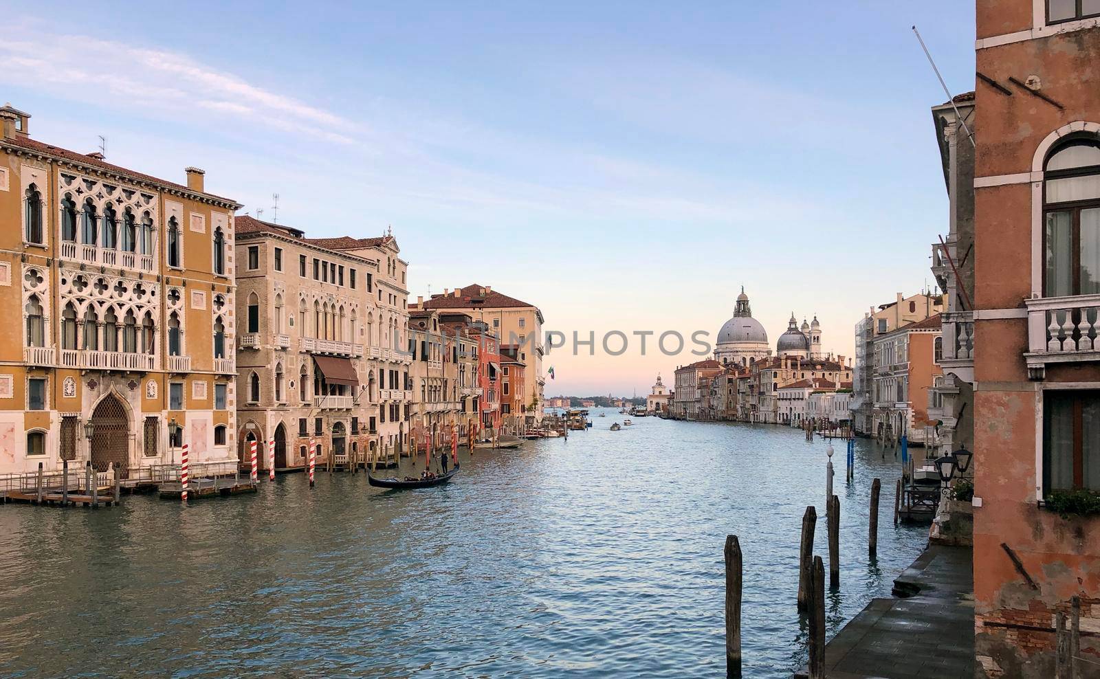  Venice, Italy, Ariel view on the Grand Canal with motorboat taxis. High quality photo